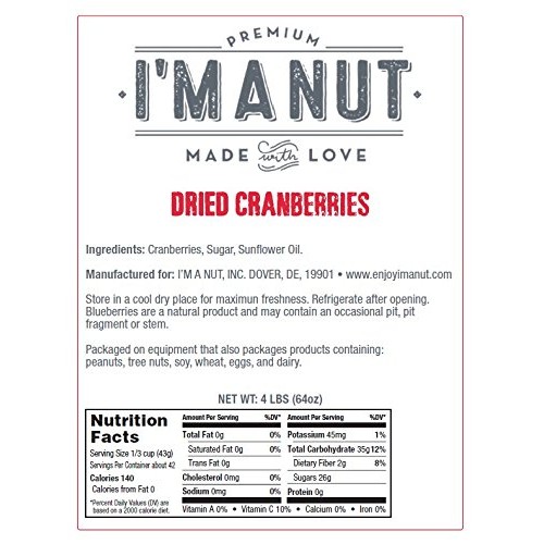 Dried Cranberries Original 4 Pounds,Resealable Bag, High In Anti
