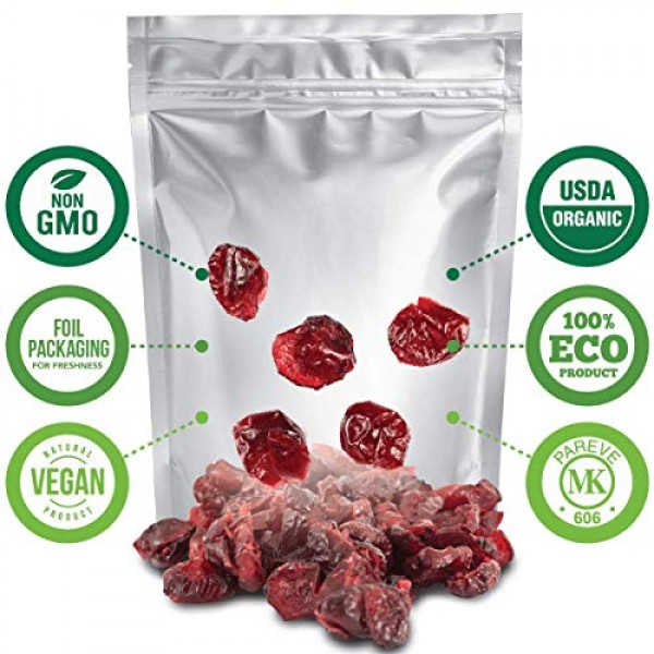 Dried Cranberries Organic 2lbs, Non GMO, Vegan, Unsulphured No...