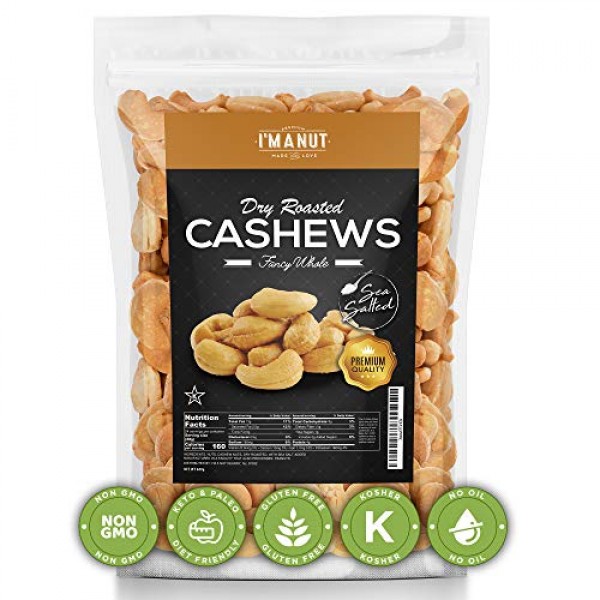 Oven Dry Roasted Cashews With Sea Salt, 1.5Lbs, Fancy Whole. No