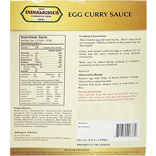 Indialicious Sauce 8.8 oz Egg Curry Sauce, 6 Pack