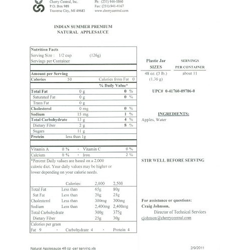 Indian Summer Apple Sauce, Natural, 48 Ounce Pack Of 8