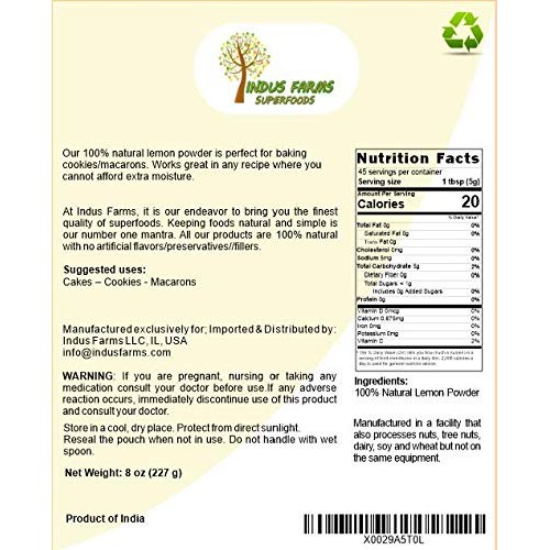 100% Natural Lemon Powder, 8 Oz, Eco-Friendly Resealable Pouch,