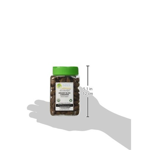 Indus Organics Black Cardamom Whole, 6 Oz Jar, Freshly Packed, P