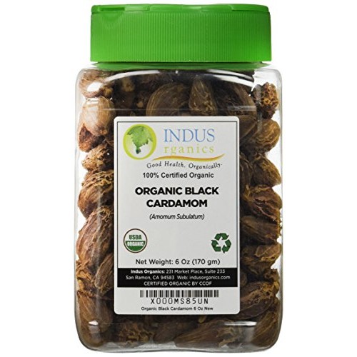 Indus Organics Black Cardamom Whole, 6 Oz Jar, Freshly Packed, P