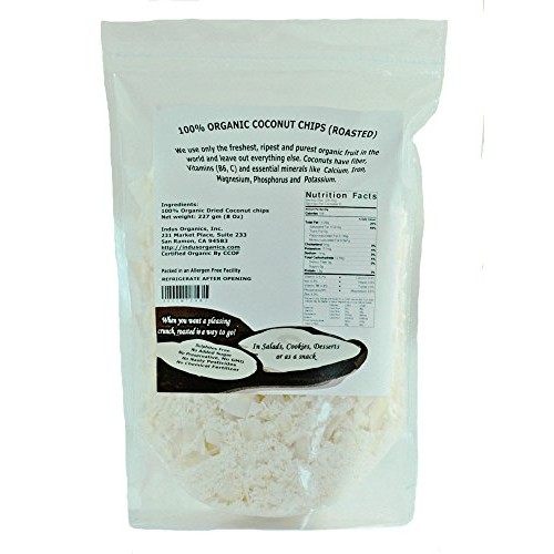 Indus Organics Dried Coconut Chips/Shreds, Roasted, 8 Oz Bag, Pr