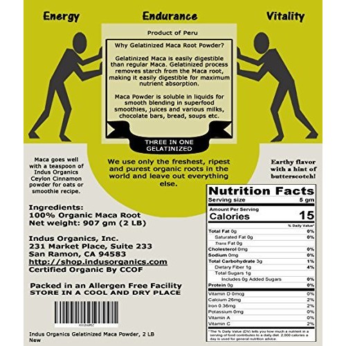 Indus Organics Maca Powder Mixed, 4 Lb Bag, Gelatanized, Pre-W