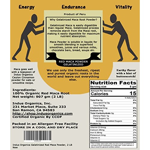 Indus Organics Red Maca Powder, 2 Lb Bag, Gelatanized, Pre-Washe