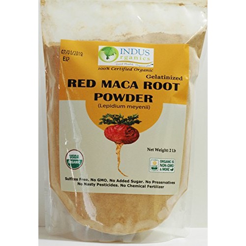 Indus Organics Red Maca Powder, 2 Lb Bag, Gelatanized, Pre-Washe