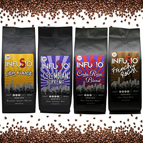 Infusio Gourmet Ground Coffee, 64Oz Variety Pack, Eight 8Oz Ba