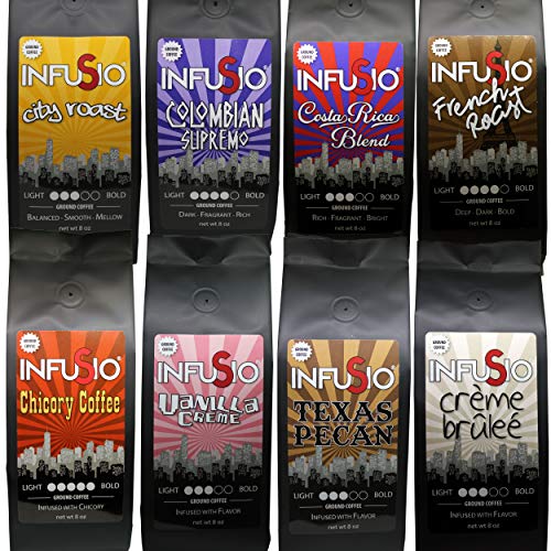 Infusio Gourmet Ground Coffee, 64Oz Variety Pack, Eight 8Oz Ba