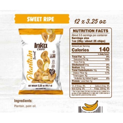 Inka Crops Inka Chips, Sweet Plantain Chips, 3.25 Ounce Pack Of