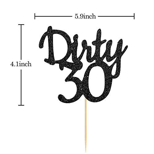 Black Glitter Dirty 30 Cake Topper - Thirty Sign - Happy 30Th Bi