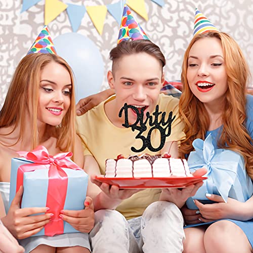 Black Glitter Dirty 30 Cake Topper - Thirty Sign - Happy 30Th Bi