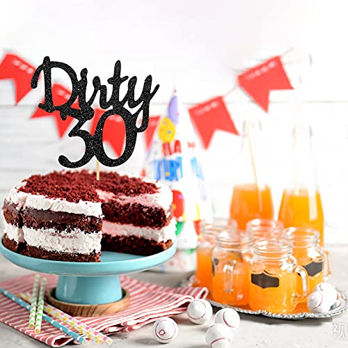 Black Glitter Dirty 30 Cake Topper - Thirty Sign - Happy 30Th Bi
