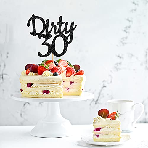 Black Glitter Dirty 30 Cake Topper - Thirty Sign - Happy 30Th Bi