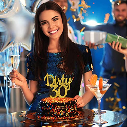 Gold Glitter Dirty 30 Cake Topper - Thirty Sign - Happy 30Th Bir