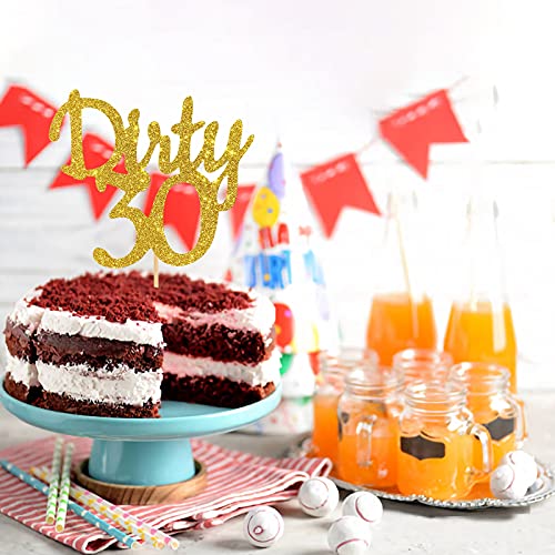 Gold Glitter Dirty 30 Cake Topper - Thirty Sign - Happy 30Th Bir
