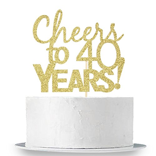 Innoru Cheers To 40 Years Cake Topper - Gold Glitter 40Th Birthd