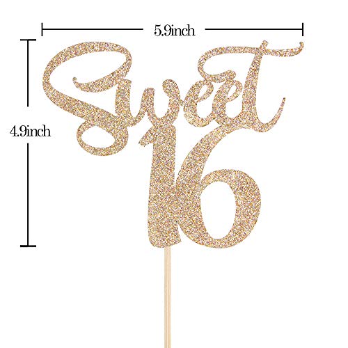 Innoru Champagne Gold Sweet 16 Cake Topper - Happy 16Th Birthday