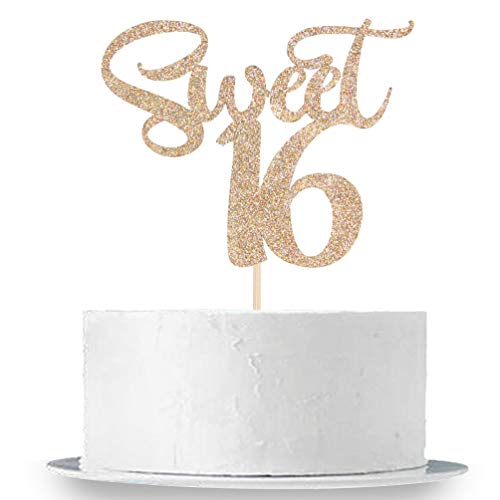 Innoru Champagne Gold Sweet 16 Cake Topper - Happy 16Th Birthday