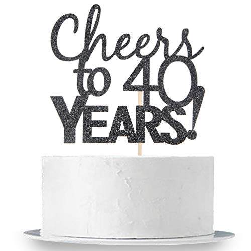 Innoru Cheers To 40 Years Cake Topper - Black Glitter 40Th Birth