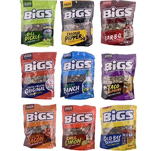 Bigs Sunflower Seeds Variety Pack, 9 x 5.35oz Packs of Flavored ...