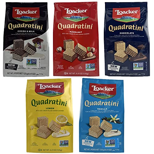 Loacker Quadratini Wafer Cookies Variety 5 Pack- Vanilla Wafers ...