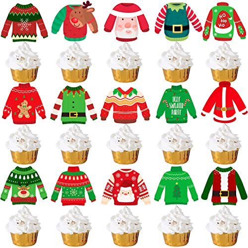 36Pcs Ugly Sweater Cupcake Toppers Ugly Sweater Party Decoration 36Pcs Ugly Sweater Cupcake Toppers Ugly Sweater Party Decoration