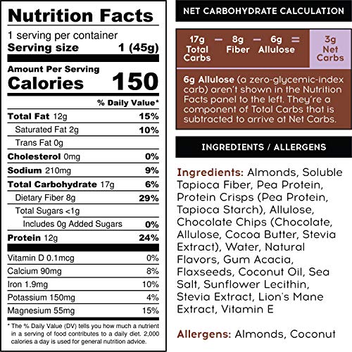 Iqbar Brain + Body Protein Bars, Almond Butter Chip, Keto, Vegan