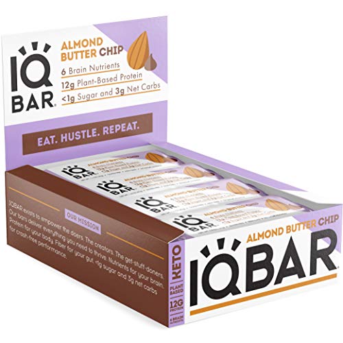 Iqbar Brain + Body Protein Bars, Almond Butter Chip, Keto, Vegan