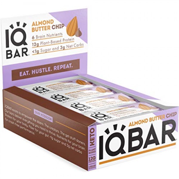 IQBAR Brain + Body Protein Bars, Almond Butter Chip, Keto, Vegan...