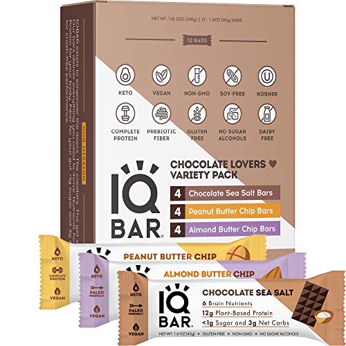 Iqbar Brain + Body Protein Bars, Chocolate Lovers Variety, Keto,