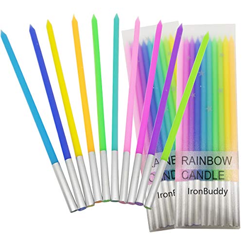 Ironbuddy 30 Count Cake Candles Long Thin Cake Candles Metallic