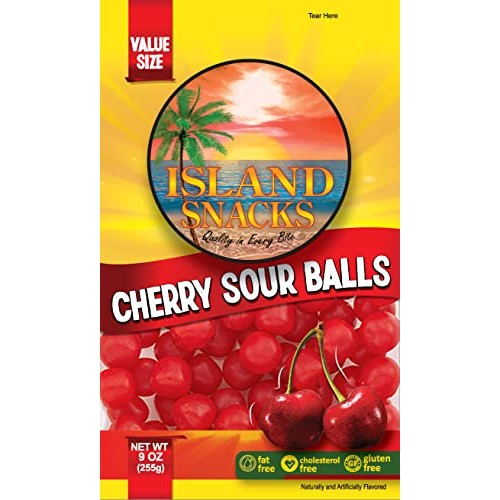 Island Snacks Sour Balls, Cherry, 9 Ounce, 6 Count