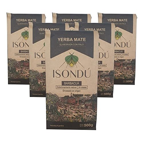 Isondú Yerba Mate Con Palo Barbacua, 24 Month Natural Aging, 6 x...