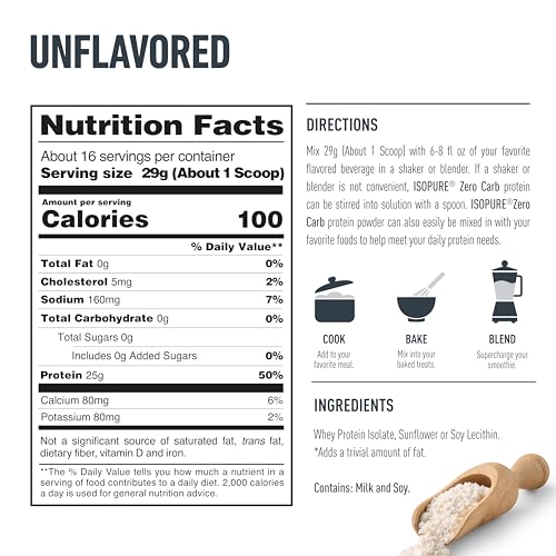 Isopure Zero Carb 100% Pure Whey Isolate Protein Powder, Lactose...