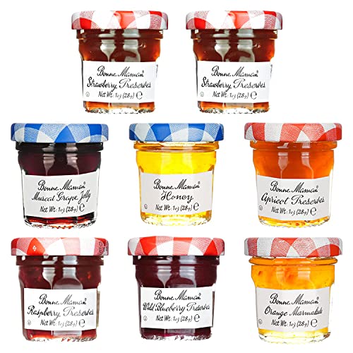 Gift Box of 8 Gourmet French Preserves, 1 oz. Mini Jars: 2 Straw...