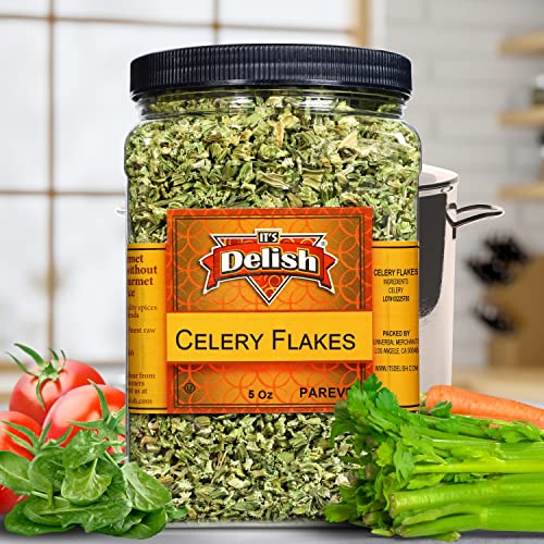 Dried Celery Flakes by Its Delish, 5 OZ Jumbo Reusable Containe...