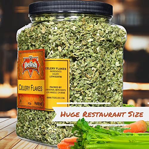 Dried Celery Flakes by Its Delish, 5 OZ Jumbo Reusable Containe...