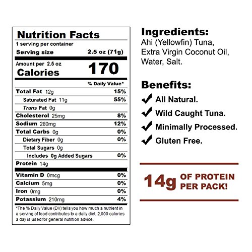 Tuna Keto Snack Pouch - No Carbs Wild Ahi Tuna In Coconut Oil P