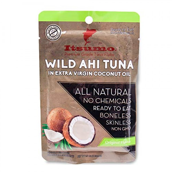 Tuna Keto Snack Pouch - No Carbs Wild Ahi Tuna In Coconut Oil P