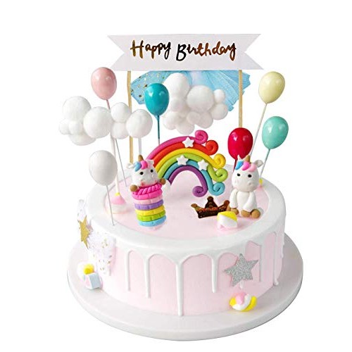 Izoel Unicorn Cake Topper Kit Cloud Rainbow Balloon Happy Birthd