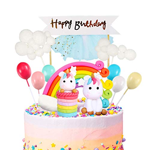 Izoel Unicorn Cake Topper Kit Cloud Rainbow Balloon Happy Birthd