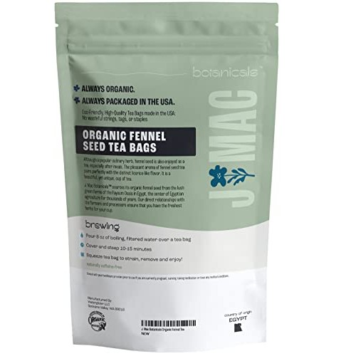Organic Fennel Seed Tea Bags by J MAC BOTANICALS 100 Herbal Tea...
