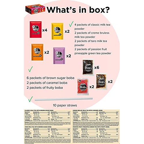 J Way Instant Boba Bubble Pearl Variety Milk Tea Fruity Tea Kit