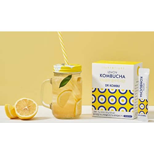 KOMBUCHA Lemon Kombucha Tea, 30 sticks x 5 grams, Zero Sugar, Sp...
