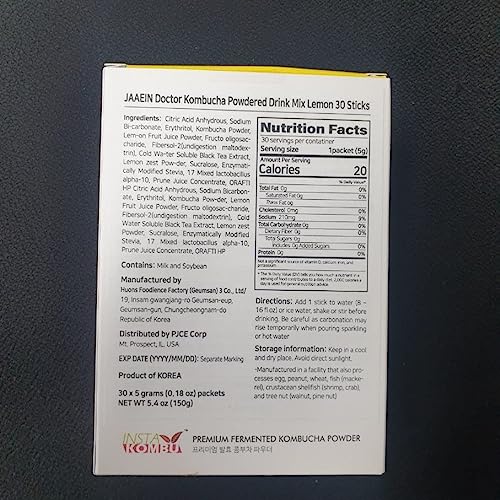 KOMBUCHA Lemon Kombucha Tea, 30 sticks x 5 grams, Zero Sugar, Sp...