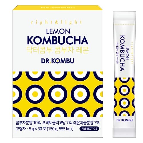 KOMBUCHA Lemon Kombucha Tea, 30 sticks x 5 grams, Zero Sugar, Sp...