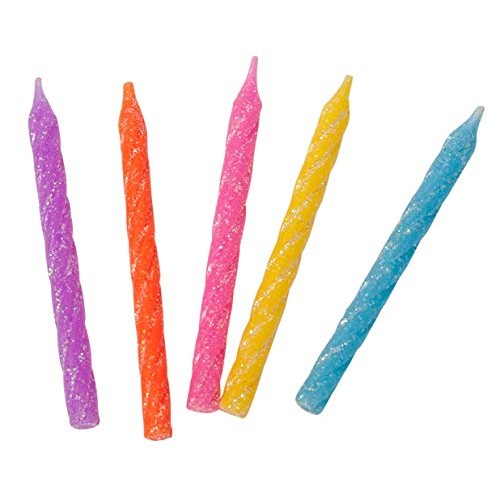 Jacent Fun Glitter Striped Birthday Candles, Blue, Yellow, Orang