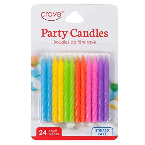 Jacent Multicolored Elegant Striped Birthday Candles, 24 Count P